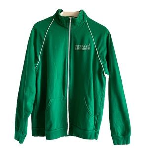California Fleece Jacket Kelly Green White Large 100% Cotton Full Zip Up Track